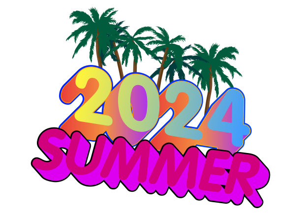 夏天的标志是棕榈树和2024数字。最小的抽象矢量插图。图片下载