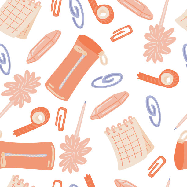 无缝学习用品模式的平面风格图片下载