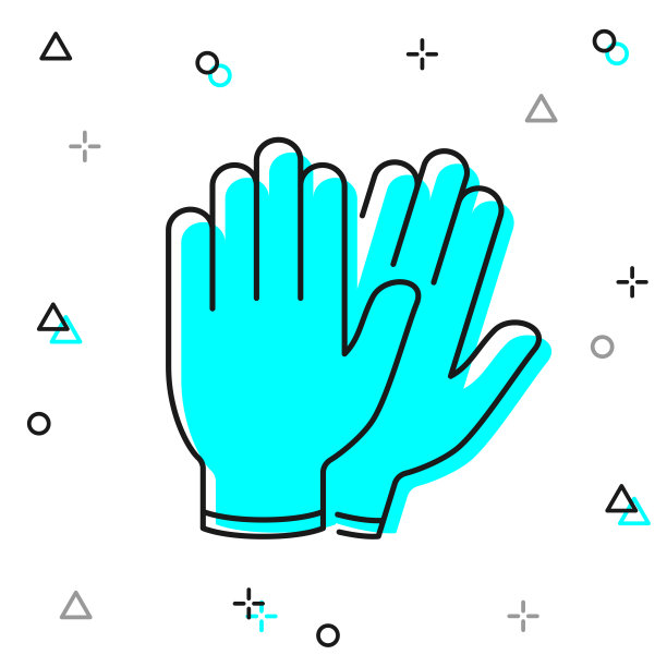 橡胶防护手套。白色背景上的线图标图片下载