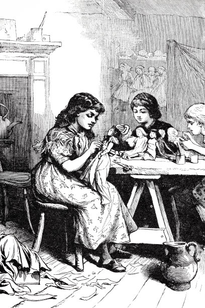 娃娃制作者，母女俩缝制娃娃图片下载