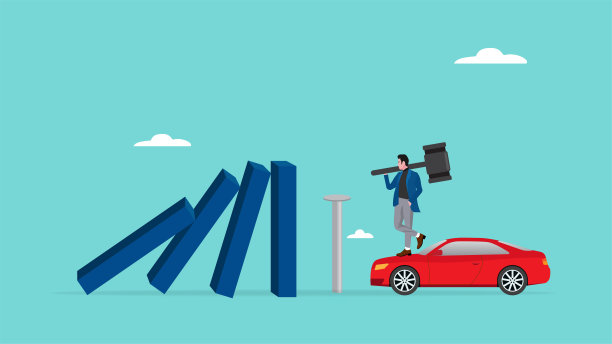 汽车保险，车辆安全防护或交通事故保险，汽车保护概念，商人用混凝土钉来保护汽车免受横梁的撞击图片下载