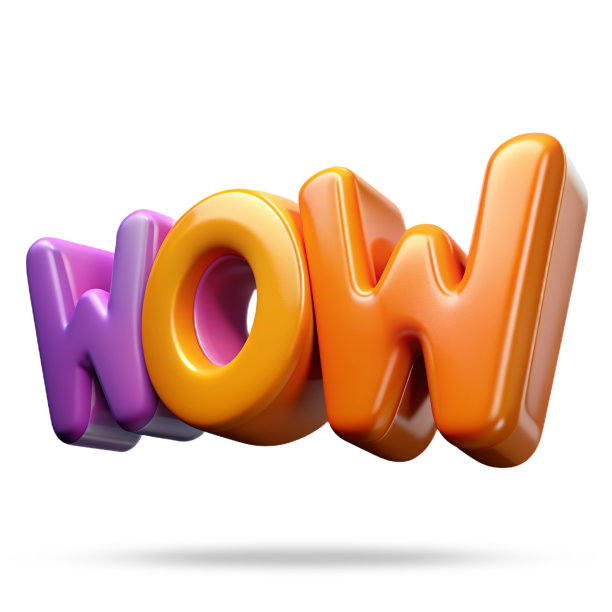 3d渲染插图的图像文字字哇，在充气彩色字母，隔离在一个白色的背景进行切割。这个概念是惊喜，喜悦，钦佩，表达情感图片下载