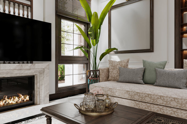 现代豪华正宗的客厅室内设计。三维渲染图片下载