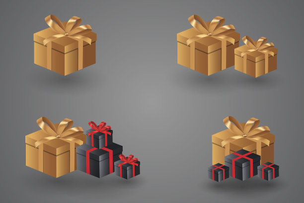 一套礼盒与金丝带和红丝带。图片下载