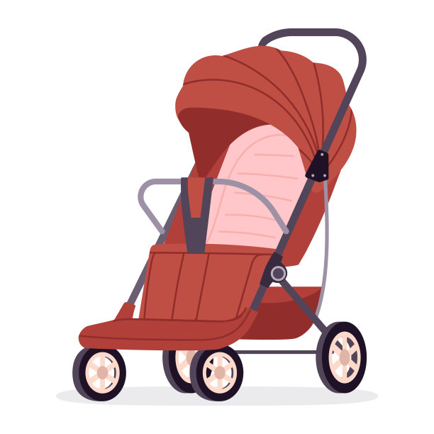 婴儿推车。幼儿推车，儿童安全运输户外步行隔离平面矢量插图。卡通婴儿推车图片下载