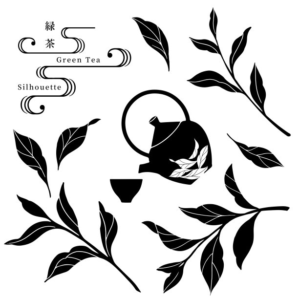 绿茶剪影矢量图 - 日本传统图案图片下载