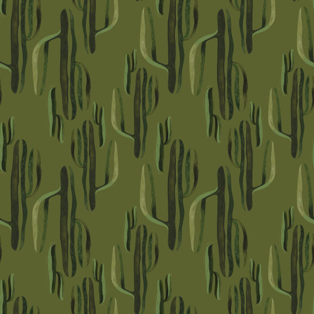 仙人掌。用于包装纸、墙纸和纺织品的无缝水彩图案。图片下载