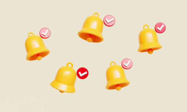 通知检查钟图标。3D渲染图片下载