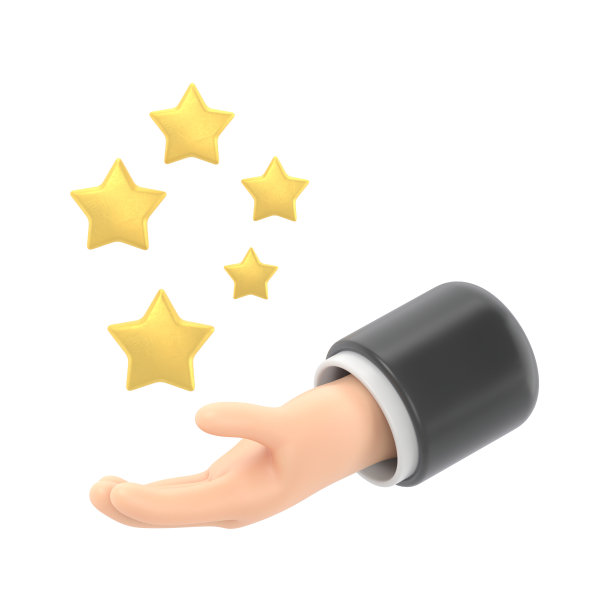 卡通手势图标模型。3d审查图标。金色正面客户体验插图，白色背景3D渲染。图片下载