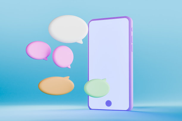 3D渲染的智能手机与浮动彩色聊天气泡图片下载