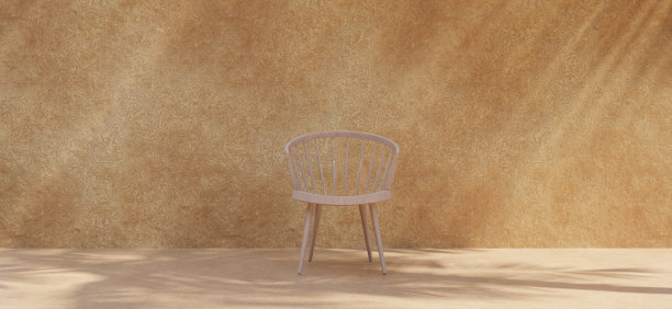 现代椅子和圆桌，地板和墙壁上的3D插图图片下载