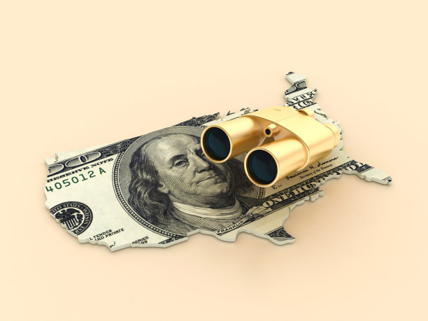 3D双筒望远镜与美国国家形状与美元钞票图片下载