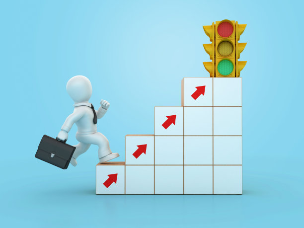 三维交通灯与箭头步块和卡通商务人士图片下载