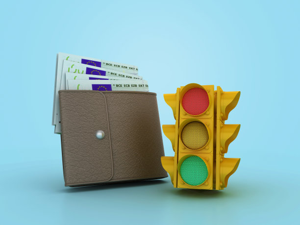 3D交通灯与欧元钱包图片下载