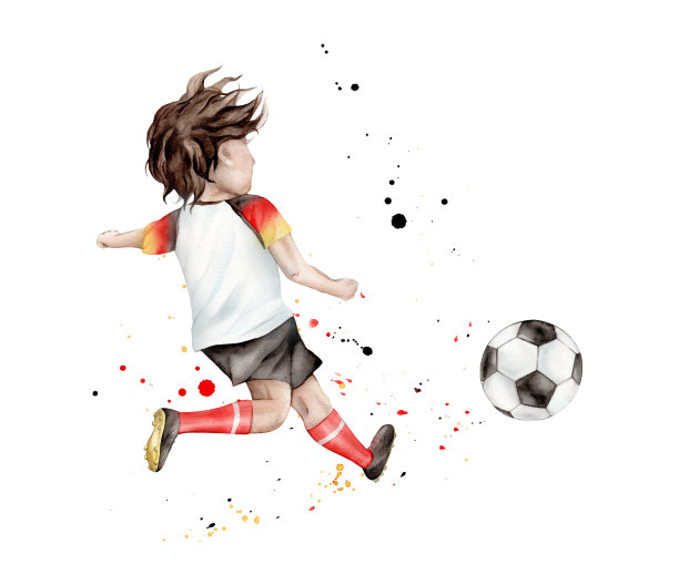 手绘水彩足球运动员插画图片下载