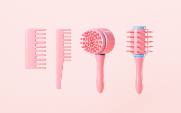 卡通各种理发师的梳子，美发美容，3d渲染。图片下载