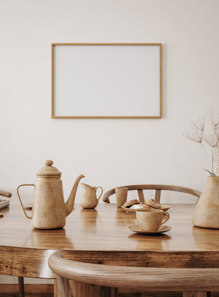 模拟海报框架在厨房内部，农家乐风格图片下载