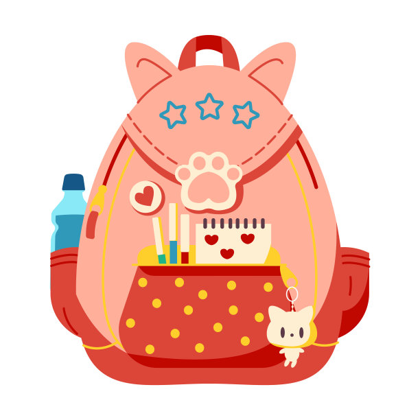 小女孩的2D卡通矢量对象的学校背包图片下载