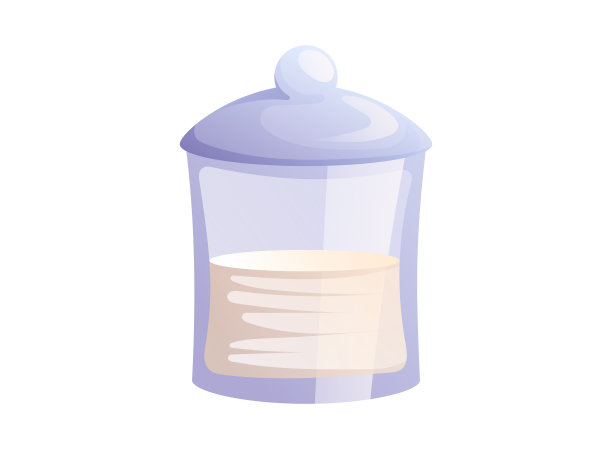 玻璃罐，盖上棉垫。卫生间储物组织，矢量隔离卡通插画。图片下载