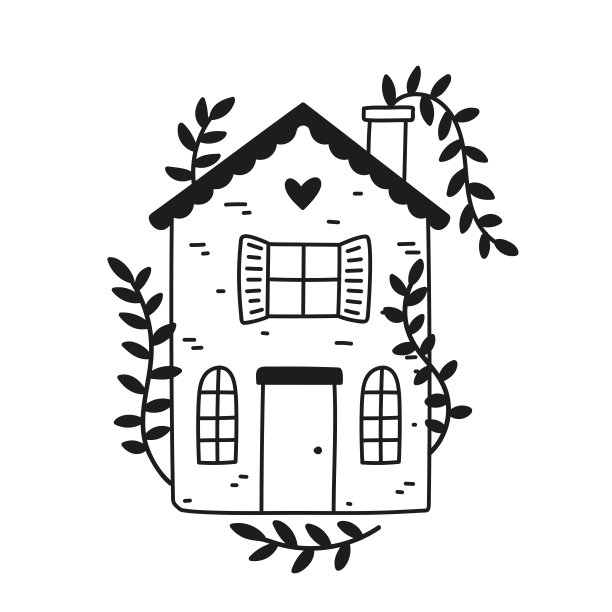 美丽的小房子与植被隔离。甜蜜的家。手绘矢量插图涂鸦风格。完美的装饰，卡片，标志，各种设计图片下载