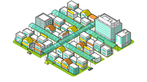 矢量插图的三维购物街，从上面看图片下载