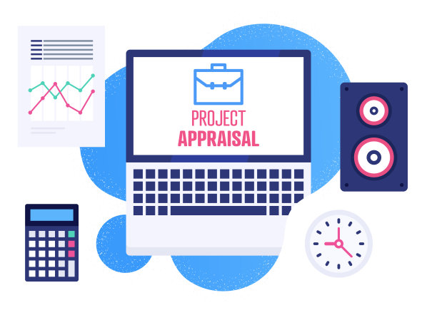 用于项目评估的现代平面设计插图图片下载