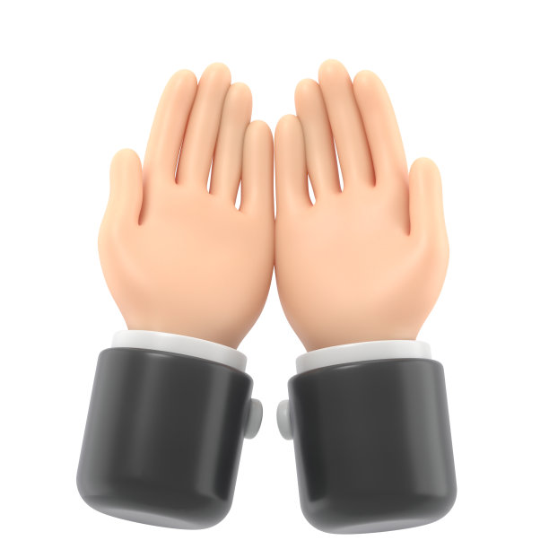 卡通手势图标模型。双手并拢，掌心向上，俯视图，白色背景的3D渲染。图片下载