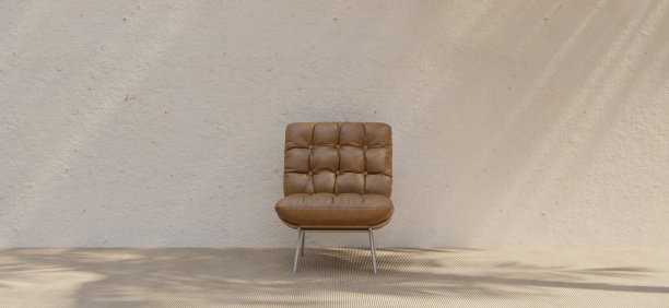 现代椅子和圆桌，地板和墙壁上的3D插图图片下载