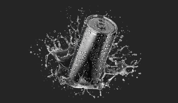 空白黑色铝280毫升汽水罐滴溅模型图片下载