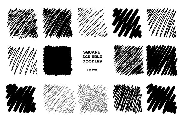 一组手绘立方体涂鸦形状在不同的纹理和形状孤立的白色背景。图片下载