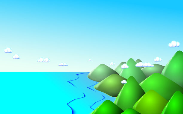 沿海山地景观，海洋或海洋背景。清晨，碧绿的山峰和蓝天。插图。图片下载