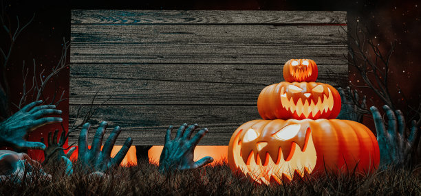 万圣节南瓜背景3D渲染插画图片下载