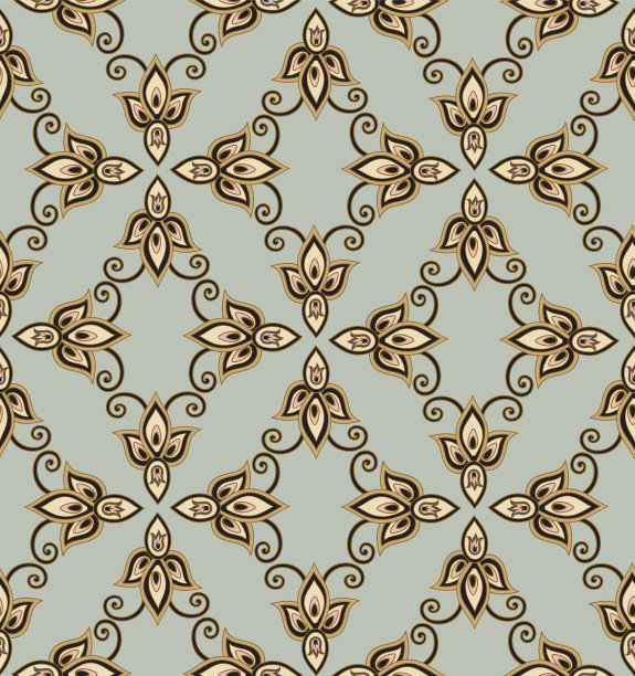 华丽的无缝花纹欧式复古室内装饰风格。花卉装饰与梦幻般的花朵和叶子。图片下载