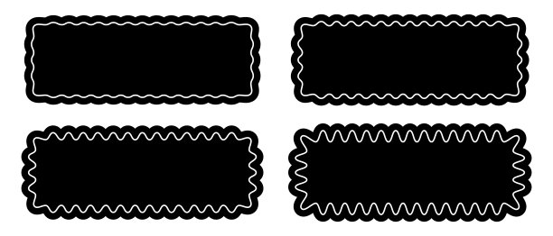 一组边缘弯曲的矩形框架。有弯曲边界的矩形。图片或相框，空白文本框，标签，白色背景上孤立的标签。矢量图解图片下载