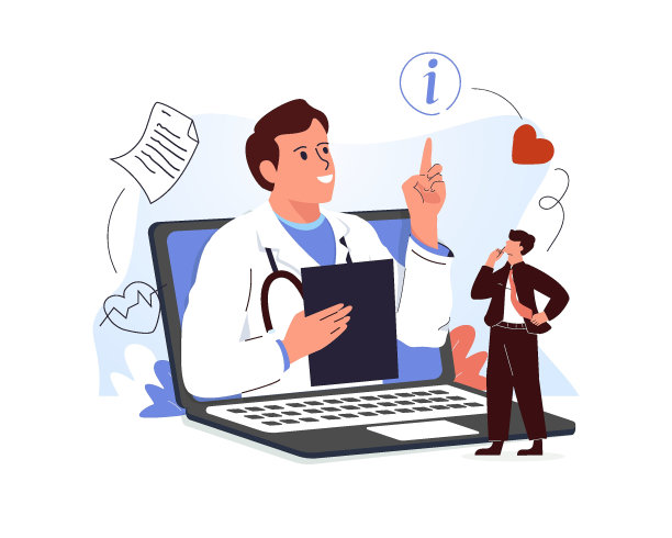 电子健康记录和在线医疗服务插图集。医院里的医生在读病人的电子病历。病人图片下载