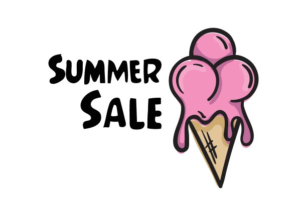 夏天出售。明亮的矢量绘图融化冰淇淋在华夫饼杯。简单的插图设计的促销，折扣，广告，公告，横幅图片下载