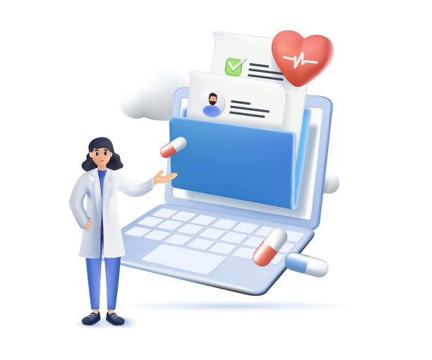 电子健康记录和在线医疗服务插图3d样式集。医院里的医生在读病人的电子病历图片下载