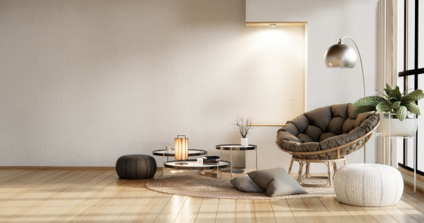 橱柜货架上的墙壁设计与装饰房间和沙发。图片下载