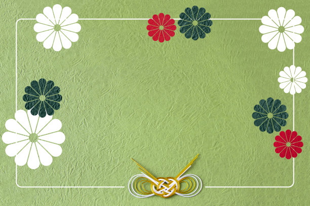 日本新年图案/菊花和水木与日本纸采用绿色背景剪纸设计。图片下载