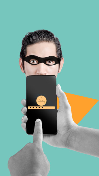 一个戴着面具的男人的脸，一只手拿着一个安全的手机图片下载