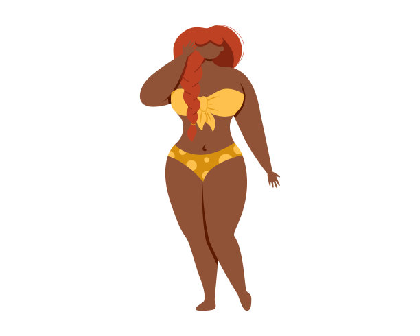 一个穿着黄色泳衣的大码非裔美国女人图片下载