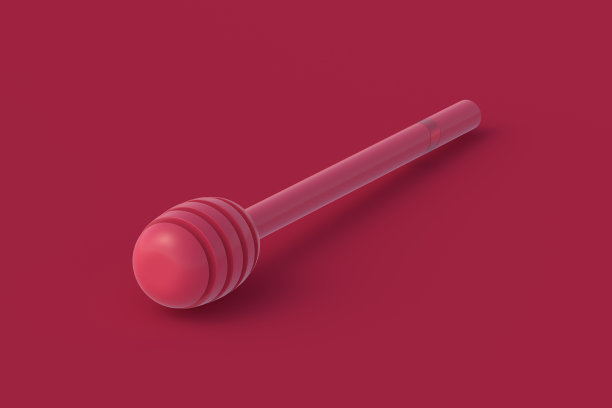 红色背景上的洋红色蜂蜜勺。三维渲染图片下载