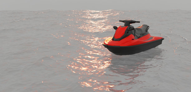 水上摩托艇、水上运动、大海、海浪、3D插画、图片下载