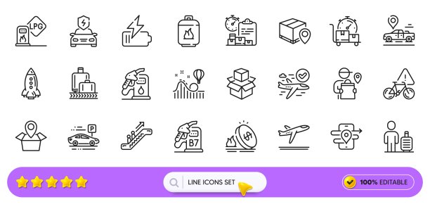 web应用程序的行李提取，交付报告和气瓶线图标。象形图标。行图标。向量图片下载