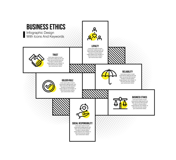 信息图设计模板与商业道德的关键字和图标图片下载