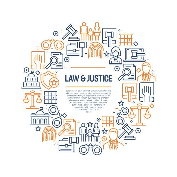 法律和正义的概念-彩色线条图标，排列在圆圈图片下载