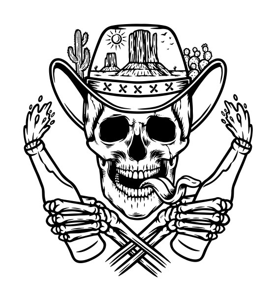 沙漠里拿着啤酒的骷髅图片下载