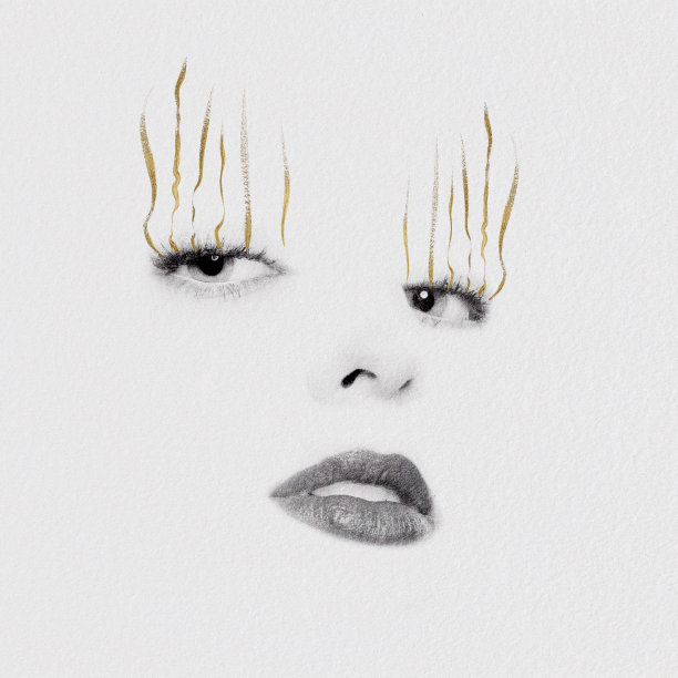 抽象的脸部艺术与金色的线条图片下载