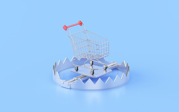购物车上方的金属陷阱在蓝色背景图片下载