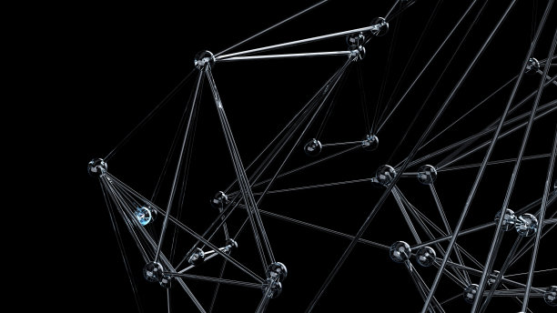 3d渲染丛线和点在黑色抽象背景。抽象连接玻璃球体和线条。摘要技术网络背景图片下载